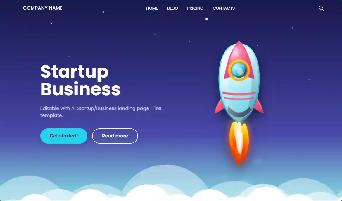 Front design of the Startup Landing Page Template web game tile with reactive shine