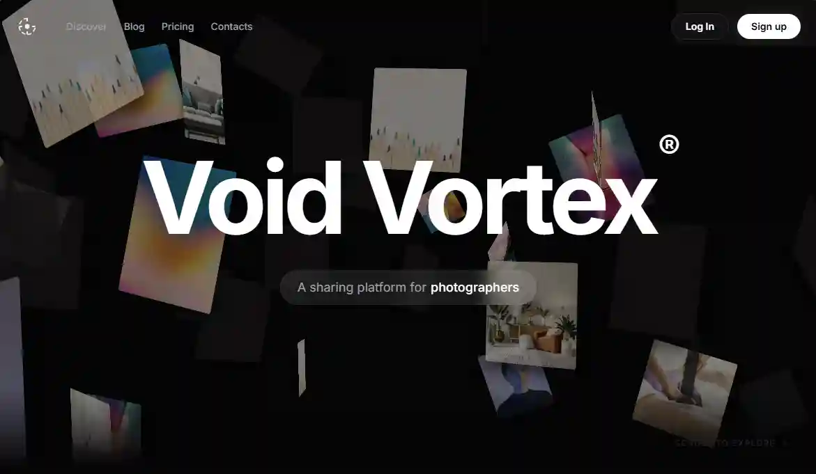 Front design of the Vortex Portfolio Template web game tile with reactive shine